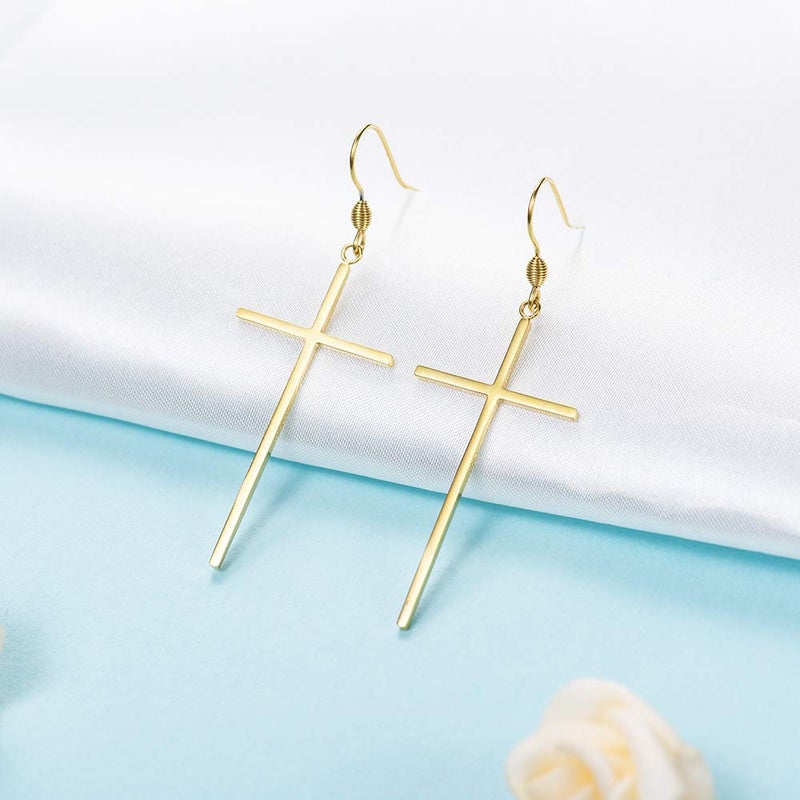 Jeka Cross Long Dangle Earrings for Women Stainless Steel Fashion Jewelry Gold Valentines Day Gifts for Women - Image 2
